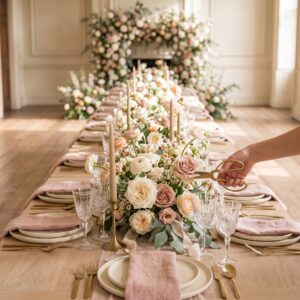 Decoración floral de evento: mesa de celebración con flores